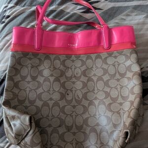 Coach Pink and Brown Signature Tote